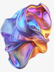 Poster - 3d fluid abstract metallic holographic colored shape png set transparent background generated by ai