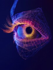 Poster - vision eye low poly wireframe on blue dark background.