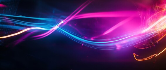 Fototapete - Dynamic neon light streaks create an immersive abstract background with vibrant colors and glowing lines