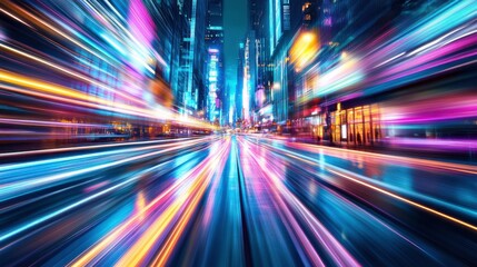 Poster - Bright City Lights Reflected on Wet Street at Night