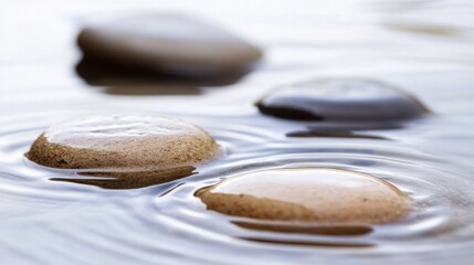 Poster - Gentle Water Lapping on Rocks in Soft Natural Light