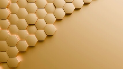 Wall Mural - hexagon background video, abstract golden yellow geometric hexagonal 4k seamless loop, corporate tec