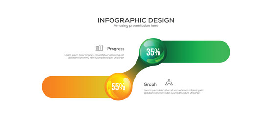 Fototapete - Business 2 option infographic presentation vector 3D colorful balls illustration. Horizontal Bar Chart Comparison, Modern Minimalist Data Visualization, Percentage Comparison Infographic