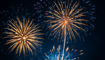 golden fireworks exploding in the night sky, celebrating festive events and special occasions