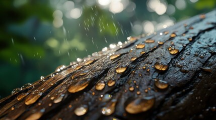 Poster - Soaked Tree Bark with Droplets in Soft Diffused Light