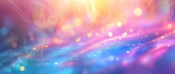 Fototapete - Dreamlike holographic background with pastel colors and glowing bokeh lights create a serene atmosphere for design projects