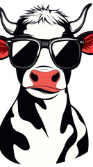 Poster - Trendy Cow in Sunglasses Minimalist Vector Illustration for Fun Designs