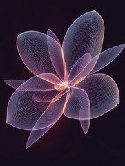 Poster - A wireframe design of an abstract geometric flower, with each petal formed by intersecting lines,. Plasma. Illustration