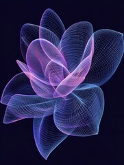 Poster - A wireframe design of an abstract geometric flower, with each petal formed by intersecting lines,. Plasma. Illustration