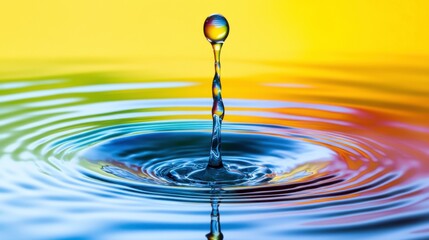 Poster - Vibrant Water Droplet on Shiny Surface with Reflections