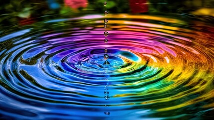 Poster - Vibrant Water Drops Creating Rainbow Effects