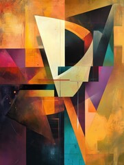 Poster - Colorful abstract composition with geometric shapes in various sizes and earthy colors, creating a modern artistic expression