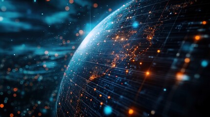 Poster - Global Network. Earth. Digital. Futuristic. Connected World