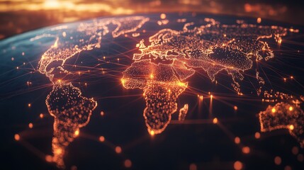 Poster - A Connected World Map with Glowing Lines and Cities
