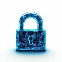 Poster - Futuristic Padlock Made of Interconnected Glowing Blue Circuits Isolated on White