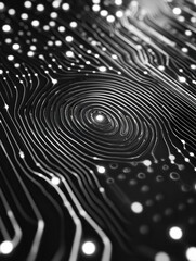Poster - Abstract black and white fingerprint key overlay cybersecurity encryption biometric authentication digital security concept