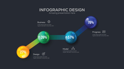 Fototapete - 4 option Connected Data Point Visualization 3D Infographic. Corporate marketing analytics data report creative design layout. Company statistics information graphic visualization template.