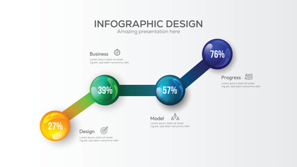 Fototapete - 4 option Connected Data Point Visualization 3D Infographic. Corporate marketing analytics data report creative design layout. Company statistics information graphic visualization template.