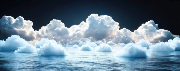 Poster - Digital Connectivity Concept with Networked Clouds Over Ocean Surface Representing High Bandwidth Global Communication
