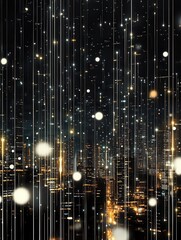 Poster - abstract digital cityscape with white lines and dots