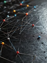 Poster - Abstract network of interconnected pins on a black surface.