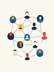 Poster - a simple and minimalist style image featuring multiple icons representing people, connected by lines to form a network