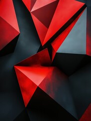 Poster - Abstract red and black geometric shapes on a dark background.
