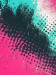 Poster - Abstract halftone gradient with warm pink and cool teal color overlay digital background. Silkscreen Print. Illustration