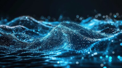 Poster - A dark background with a blue abstract design of connected lines and dots, representing technological networks and the importance of connectivity in the digital world.