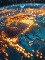 Poster - Glowing digital world map for overlay usage in business, investment, and global connectivity