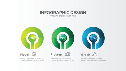 Fototapete - Business 3 option infographic presentation vector 3D colorful balls illustration. Corporate marketing analytics data report design layout. Company statistics information graphic visualization template