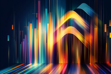Poster - Bold colors and sharp lines illustrate a striking art deco-style representation of a stock market chart, capturing the dynamic shifts and trends of financial activity