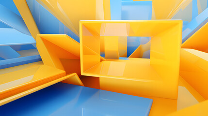 Fototapete - 
3d rendering of mind yellow and blue abstract geometric background. Scene for advertising, technology, showcase, banner, game, sport, cosmetic, business, metaverse. Sci-Fi Illustration. Product displ