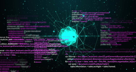 Poster - Image of data processing and globe over stars