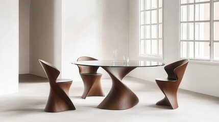 Poster - Elegant Dining Space with Sculptural Chairs and Glass Tabletop