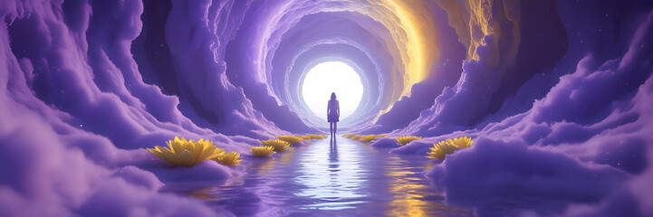 Wall Mural - fantasy landscape with sandy glaciers and purple crystal. concept art. fantasy