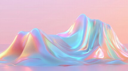 Poster - hologram background with fluid metallic waves that shimmer in neon hues, forming a futuristic and dreamy iridescent surface