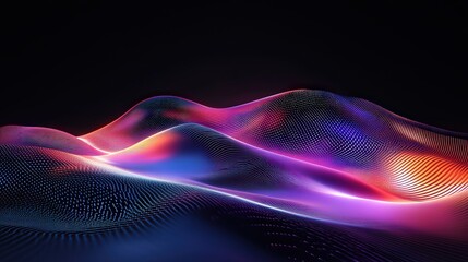 Poster - hologram background with fluid metallic waves that shimmer in neon hues, forming a futuristic and dreamy iridescent surface