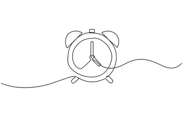 Poster - Alarm clock continuous one line drawing, Continuous line drawing of alarm clock. One line of alarm clock. Alarm clock continuous line art. Editable outline.