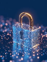 Poster - Digital lock illustration with sparkling effects on a dark background