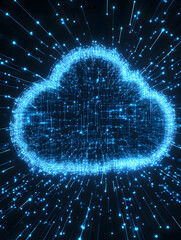 Aufkleber - Digital cloud symbol with glowing particles in a dark background