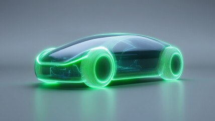 Poster - Futuristic car design with transparent body and glowing green accents, showcasing advanced technology and innovation