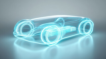 Poster - 3D rendered futuristic car design made of transparent material, showcasing advanced technology and innovation