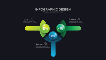 Fototapete - Business 3 option infographic presentation vector 3D colorful balls illustration. Creative concept with 3 steps. Can be used for workflow layout, diagram, banner, web design. Vector illustration