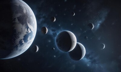 celestial bodies against a dark blue background, space, night sky, cosmos