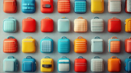 Poster - Colorful 3D Render of Textured Bags on Background