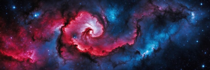 Wall Mural - cosmic cloud formation. spiral nebula's red and blue galactic splendor