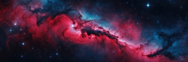 Wall Mural - majestic nebula in deep space. crimson clouds, celestial stars shimmer and glow
