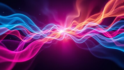 Poster - Colorful abstract waves flowing in vibrant pink, blue, and orange shades against dark backdrop