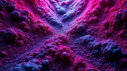 Poster - Vibrant Abstract Microscopic Landscape with Textured Surfaces and Colorful Lighting Effects